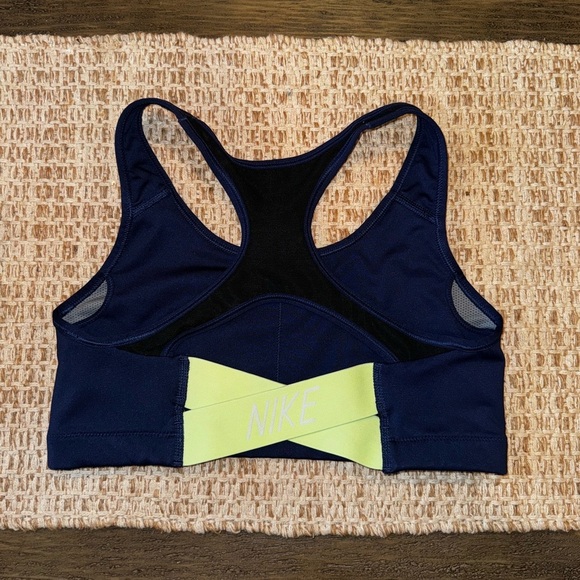 Nike Dri Fit Blue & Lime Green Crossed Open Back Athletic Sports Bra Size M - Picture 1 of 4